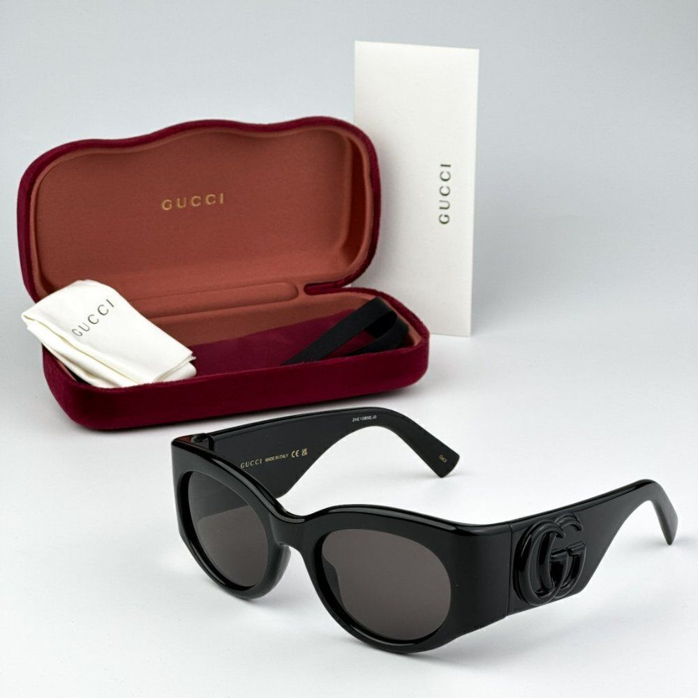 NEW Gucci GG1544S 001 Black Grey Unisex Oval Sunglasses GG 1544S - Picture 9 of 10